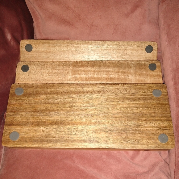 Set of 3 Antiqued Rectangle Carved Mango Wood Food Trays Vanity Tray Bohemian - Picture 14 of 14